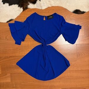 Medium Blue A-line Mini Dress with Flutter Sleeves